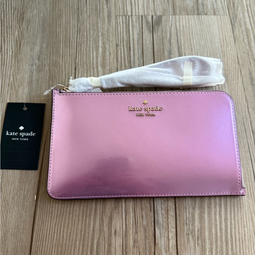 NWT Kate Spade Lucy Quartz Pink Medium L-Zip Wristlet KJ029 Wallet $139 MSRP NEW